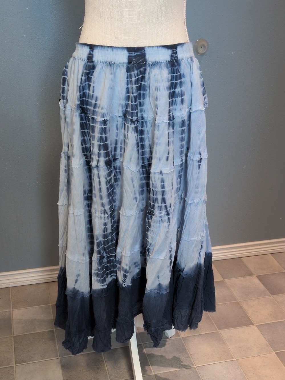 Tantrums Longline Tiered Flowy Maxi Tie-dye 100% Cotton Nautical Coastal Skirt